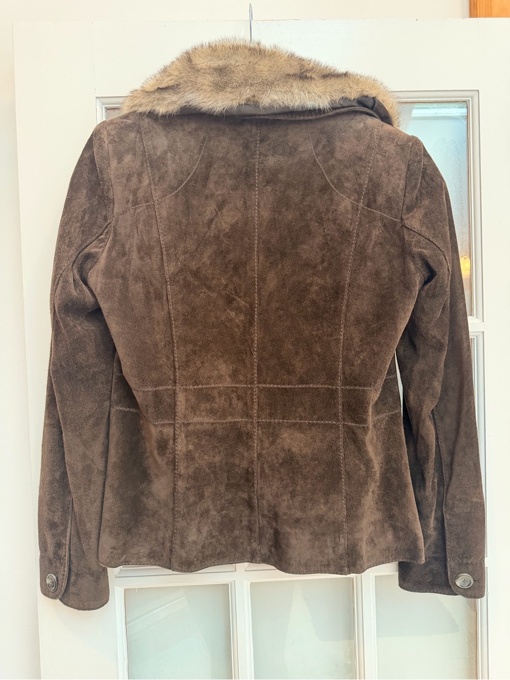 Vintage Alfani Y2K Chic Genuine Leather Brown Suede Jacket Faux Fur Collar Size - Picture 3 of 11